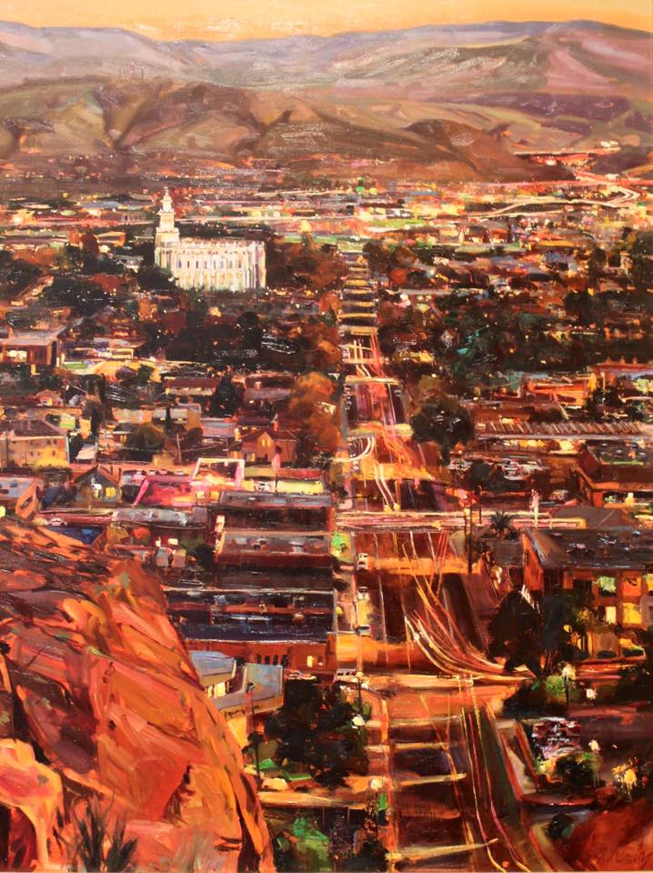 Saint George Utah Temple Night Scene painting by Jeremy Winborg